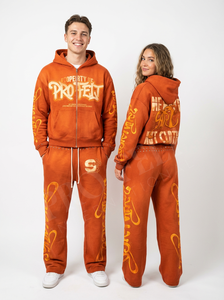 Conjunto Deportivo Unisex para Exteriores, Sudadera con Capucha de Felpa Francesa de 450 GSM con Estampado Personalizado y Pantalones de Estilo Vintage Lavado - Product Image 3