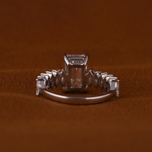 แหวนหมั้นเพชรทรงมรกตและมาร์คีส์ ดีไซน์เนอร์ ผลิตจากทองคำขาว 14k เพชร VVS แหวนเพชรวงกว้าง เครื่องประดับชั้นดี - Product Image 5