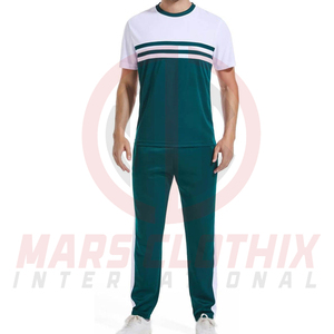 ชุดวอร์มผู้ชายสีเขียวขาวแบบคัลเลอร์บล็อกกิ้ง ราคาถูก ชุดวอร์มผู้ชายทรงปกติสำหรับฤดูร้อนสำหรับผู้ใหญ่ - Product Image 5