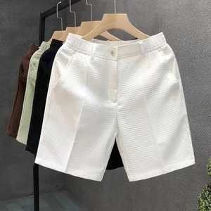 Shorts Bermuda en Coton Gaufré pour Homme, Couleur Unie, Fermeture Boutonnée, Décontracté, Taille Mi-Haute, Respirant et Léger - Product Image 6