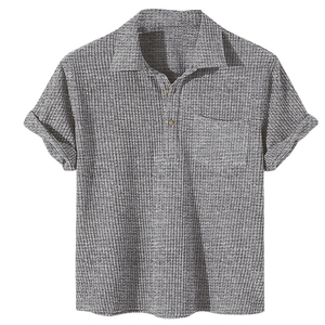 Polo de Manga Corta de Punto Casual para Hombre, Color Azul Sólido, Cuello Camisero, 100% Algodón, Transpirable, Top de Verano - Product Image 4