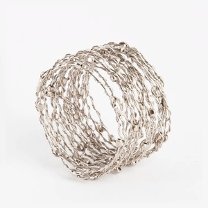 Decorative Braided <b>Silver</b> <b>Wire</b> Napkin Holder for Holiday Entertaining Artisan Crafted <b>Silver</b> Metallic Mesh Napkin Ring - Product Image 1