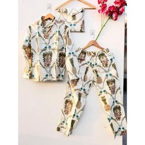 Women Cotton Pajama Set Pink Floral Print Summer Wear Night Suit Soft Breathable Button <b>Down</b> Sleepwear Loungewear Set - Product Image 1