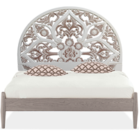 Tête de lit demi-lune Queen Size en bois sculpté à la main par un artisan, finition blanchie, pour chambre à coucher, style mural, collection Smart Art