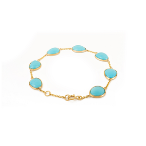 Elegant 100% Natural Turquoise Gemstone Good Quality Simple Station Bracelet December Birthstone K14 <b>Solid</b> Yellow <b>Gold</b> Jewelry - Product Image 5
