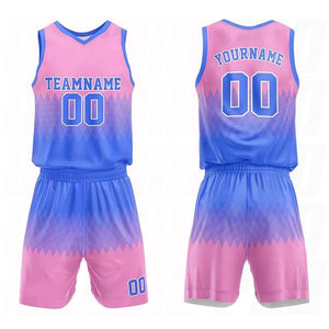 Uniforme de basket-ball réversible à sublimation, double face, personnalisable, maillot d'équipe bleu et rose, nouveau design personnalisé - Product Image 1
