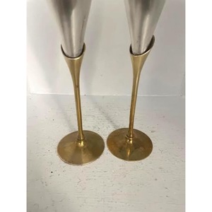 Modern Metal Champagne Flutes With Gold Stem And Base Set Of 2 For Wedding Occasion - Product Image 2
