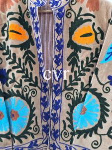 Manteau en velours brodé à la main à motif floral, col mandarin, grande taille, vêtements d'extérieur pour femmes, style bohème, manches longues - Product Image 4