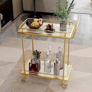 Chariot de service moderne en fer doré avec étagères en verre, chariot roulant pour la maison, la cuisine, la salle à manger, rangement et organisation - Product Image 6