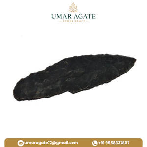Handcrafted Carved Black Agate Gemstone Arrowhead Knife with <b>Crystal</b> Blade Reiki Healing Halloween Home Decor - Product Image 2