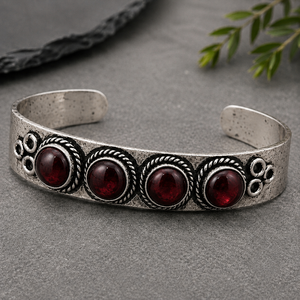 Handcrafted Garnet Four Stone Wide <b>Cuff</b> Bangle Gold/<b>Silver</b> Plated Brass Adjustable Jewelry for Women - Product Image 4