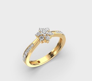 Anillo de Compromiso Clásico con Racimo de Diamantes en Oro Amarillo con Engaste Pavé para Mujer - Product Image 3