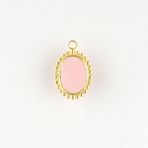 Conector de dijes de calcedonia rosa tallada ovalada, chapado en oro de 18k, engastado con puntas, de latón, con un solo enganche, 12x18mm, componente de joyería - Product Image 2