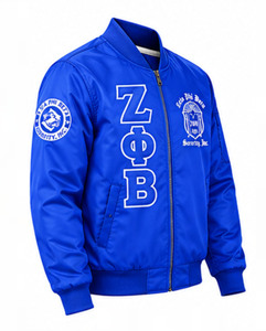 เสื้อแจ็คเก็ตบอมเบอร์สีน้ำเงิน Zeta Phi Beta แบบมีซิปด้านหน้า ปักโลโก้ กันลม เสื้อแจ็คเก็ตผู้หญิงสำหรับฤดูใบไม้ร่วง - Product Image 4