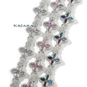 Men's 925 <b>Silver</b> Moissanite <b>Bracelet</b> Flower Shape Round Brilliant Cut Luxury Wedding <b>Bangle</b> - Product Image 4