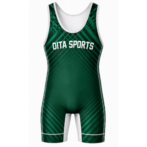 <b>Men</b> Dark Green White Sublimated <b>Wrestling</b> <b>Singlet</b> Athletic Polyester Sports Suit Match Training Apparel - Product Image 2
