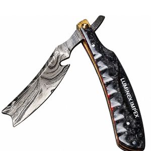 Luminex Impex Handmade Stainless Steel Damascus Pattern Wood Handle Straight Razor Folding Barber Shaving Razor Custom Logo OEM - Product Image 3