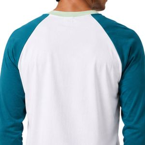 <b>White</b> And Teal Blue Raglan Long Sleeve T Shirt Men Premium Cotton Crew Neck Graphic Baseball Tee Custom OEM Streetwear Apparel - Product Image 6