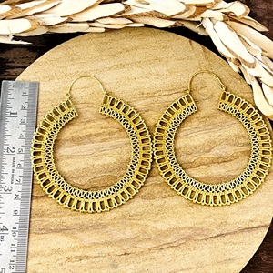 Pendientes de Aro de Diseño Moderno, Joyería Tribal de Latón para Mujer, Chapados en Oro de 18k, Geométricos, Grandes, con Diseño de Cesta Tejida, Venta al por Mayor/OEM - Product Image 4