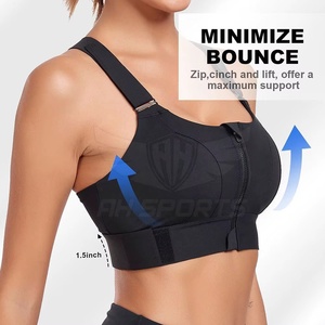 Black Sports Bra Cross Strap High <b>Support</b> <b>Crop</b> <b>Top</b> for Yoga Gym Workout Sport Fitness Front Zip Bra Adjustable Strap Shockproof - Product Image 4