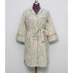 Indian Women's Bohemian Mid-Length Midi Kimono Shirt Stylish Cotton Sleepwear Tie Belt <b>Button</b> Decoration Sweet Modern Natural - Product Image 1