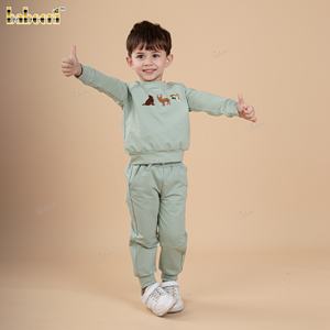 Sweat-shirt en tricot pour garçons avec appliqué animal, 100% coton, certifié OEKO-TEX, ODM OEM, vente en gros, smocké, pour enfants, BC1414 Babeeni - Product Image 3