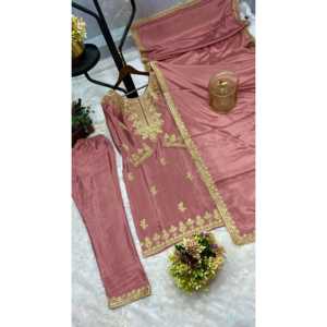 Ensemble de costume de bordure en dentelle de travail de séquence de broderie fantaisie pour femmes avec un design floral unique - Product Image 3