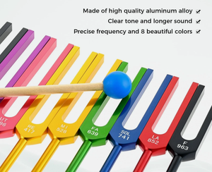 Juego de diapones Solfeggio para sanación, sin peso, multicolor, 9 diapones con estuche de madera y mazo. - Product Image 2