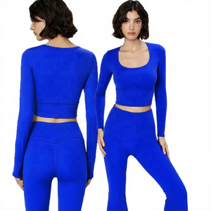Women's Purple <b>Long</b> <b>Sleeve</b> Crop Yoga Fitness Wear Regular Fit Solid Color Activewear Breathable Eco-Friendly Quick Dry - Product Image 4