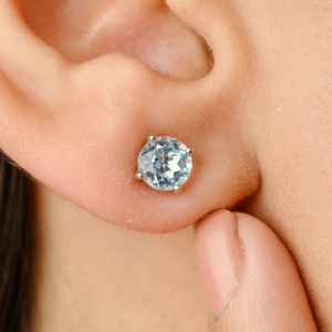 14K Vivid Blue Topaz Classic Stud Earrings - Product Image 1