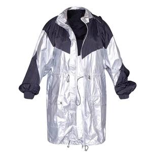 Conjunto de 2 Piezas de Chaqueta Cortavientos de Nailon para Mujer, Talla Grande, con Capucha, Cremallera Reflectante, Estampado Sólido, Resistente al Viento, Transpirable, para Invierno, Estilo Urbano - Product Image 3