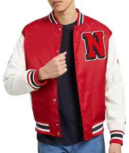 2026 Good Quality Dark <b>Red</b> Color Letterman Varsity <b>Jackets</b> Professional Made Outerwear Stand Collar XL Size Varsity Men's <b>Jacket</b> - Product Image 1