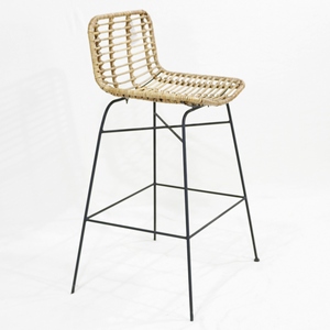 Hot Sales Woven High <b>Stool</b> with Backrest-<b>Comfortable</b> Ergonomic <b>Bar</b> Chair Iron Frame Durable & Eco-Friendly - Product Image 4