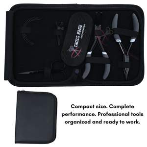 Kit d'outils professionnels pour extensions de cheveux noirs avec pinces à micro-anneaux, aiguilles à coudre, anneaux de sectionnement et Velcro - Product Image 6