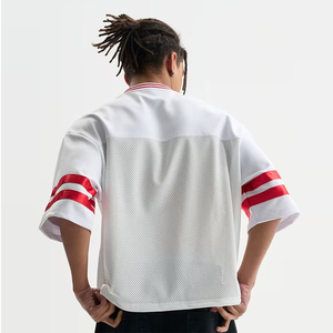 บริการ OEM เสื้อเจอร์ซีย์ตาข่ายทรงบ็อกซี่สำหรับทุกเพศ สีตามสั่ง แบบสวมหัว แขนสั้น คอวี ทรงปกติ ผลิตจากโพลีเอสเตอร์ 100% - Product Image 3
