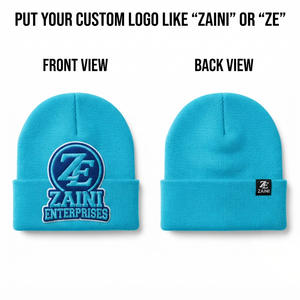 Men Beanie <b>Cap</b> Premium Acrylic Knit 240 GSM Warm Soft Cuffed Winter <b>Hat</b> Custom Embroidered Patch Logo Solid Cyan Blue - Product Image 1
