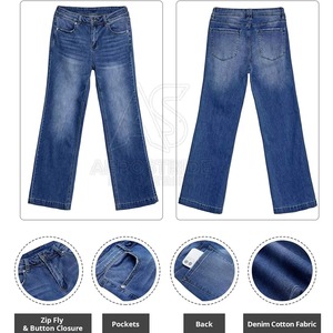 Jeans en denim bleu décontracté et sexy pour femme, coupe droite, taille élastique, lavable, écoresponsable, style streetwear - Product Image 5