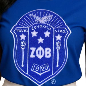 T-shirt en chenille Zeta Phi Beta Blue Shield pour femme, avec écusson brodé de la sororité grecque, décontracté - Product Image 4