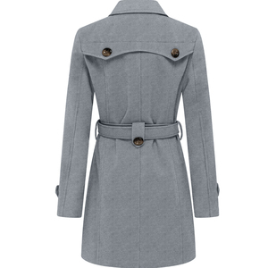 Abrigos de lana de alta calidad para mujer, de invierno, lisos, casuales, largos, con doble botonadura, gruesos, con dobladillo asimétrico y manga larga. - Product Image 2