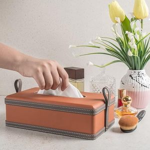Caja de pañuelos de cuero moderna en oferta, dispensador de servilletas para baño, hogar, oficina y restaurante, color naranja - Product Image 3