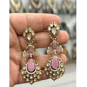 ต่างหูห้อยประดับมอสซาไนต์คุณภาพพรีเมียมชุบทองเหลือง ดีไซน์สวยงามสำหรับผู้หญิงและเด็กผู้หญิง เหมาะสำหรับงานเลี้ยงตอนเย็นและแฟชั่น - Product Image 2