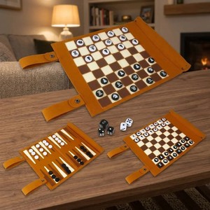 Timeless PU Leather <b>Backgammon</b> Craft <b>Backgammon</b> Luxe Leather Edition Leather Enclave <b>Backgammon</b> Game <b>Set</b> - Product Image 6