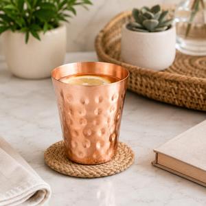 Gobelet à boire en cuivre à parois droites, ouverture supérieure, design minimaliste, tasse à boisson quotidienne, vaisselle indienne en métal pour la maison et la salle à manger - Product Image 3