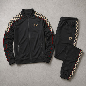 Wholesale Black Checkerboard Baseball Warmup Sets For <b>Athletic</b> Team Training Full Zip Jacket And Tapered Pants - Product Image 3