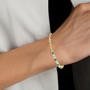 4.43 CTW Round Lab Grown Diamond and Emerald Paperclip Link Bracelet 14K Yellow Gold - Product Image 1