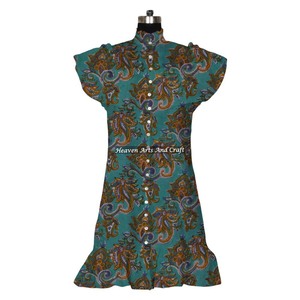Robe tunique en coton imprimé au bloc, robe de créateur pour femme, style bohème hippie décontracté, magnifique tunique en coton imprimé à la main - Product Image 2