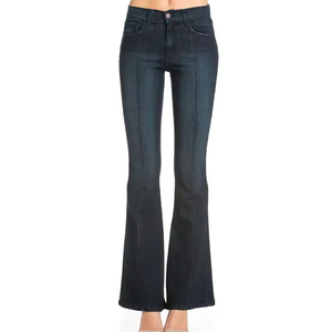 Women's Vintage Skinny Flare-Leg Denim Pants Mid Waist Ripped Decorations Stonewashed Denim Casual Button Fly Skinny Flare Fit - Product Image 4