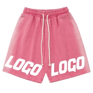 Custom LOGO High Quality Plus Size Men's Acid Wash Distressed Moustache Effect 100% Cotton Hip Hop Jeans Shorts Drawstring - Product Image 1