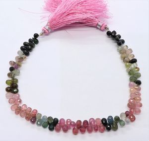 Perles en tourmaline naturelle multicolores facettées en forme de larme, taille 4x6 mm, perles goutte multicolores, brin de 8 pouces, perles de haute qualité - Product Image 3