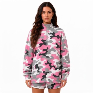 Ensemble de survêtement pour femme de haute qualité, coupe oversize, personnalisé, avec sweat-shirt à col montant et demi-zip à manches longues, coupe décontractée, et short décontracté - Product Image 4
